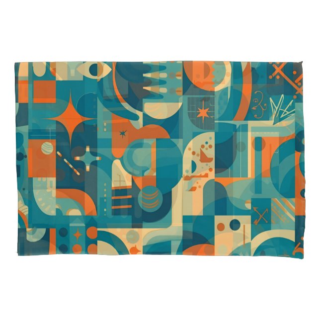 Orange and Teal Geometric Abstract Pillow Case (Front)