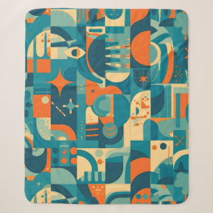 Orange and Teal Geometric Abstract Sherpa Blanket