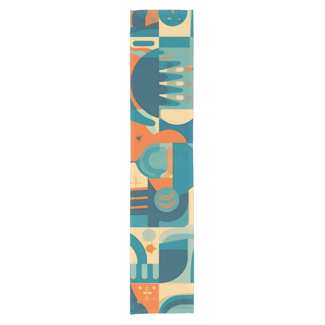 Orange and Teal Geometric Abstract Short Table Runner (Front)