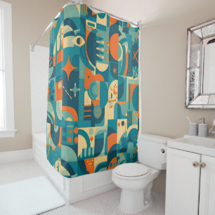 Orange and Teal Geometric Abstract Shower Curtain