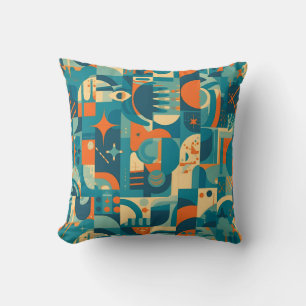 Orange and Teal Geometric Abstract Throw Pillow