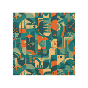 Orange and Teal Geometric Abstract Wood Wall Art