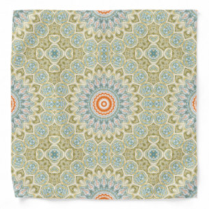 Orange and Teal Mandala Pattern with Gold Accents Bandana