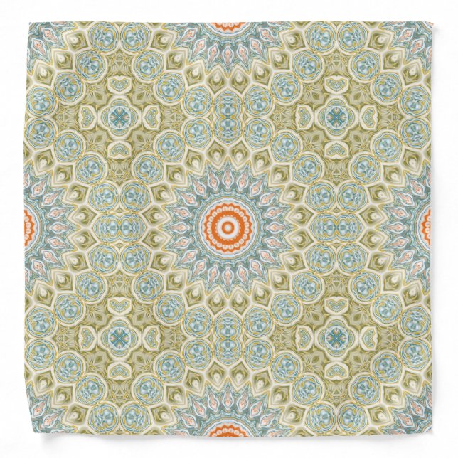 Orange and Teal Mandala Pattern with Gold Accents Bandana (Front)