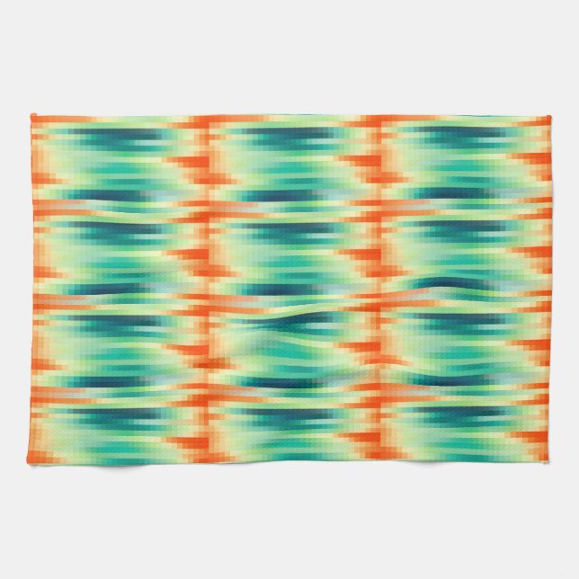 Orange and Teal Mosaic Pattern Kitchen Towel (Horizontal)