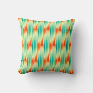 Orange and Teal Mosaic Pattern Throw Pillow