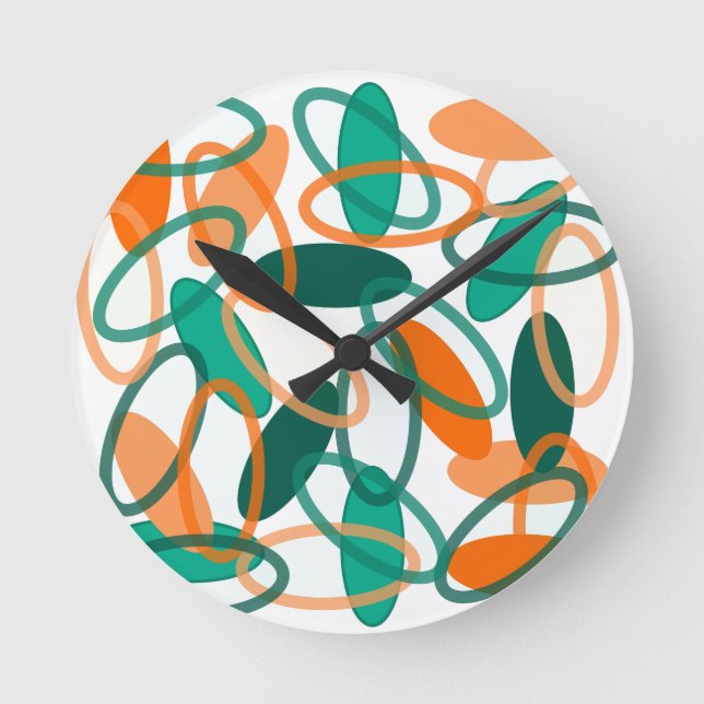 Orange and Teal Ovals  Round Clock (Front)