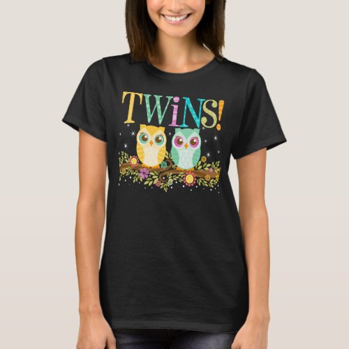 Orange and Teal Owl Twins _ Maternity Shirt