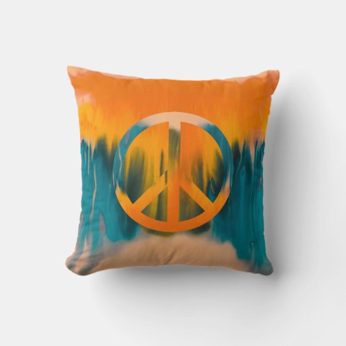 Orange and Teal  Peace Tie Dye Custom Throw Pillow