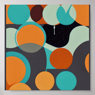 Orange and teal retro circles poster