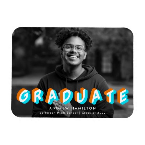 Orange and Turquoise  Anaglyph Graduation Photo Magnet