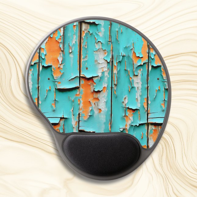 Orange and Turquoise Blue Weathered Wood Gel Mouse Pad (Creator Uploaded)