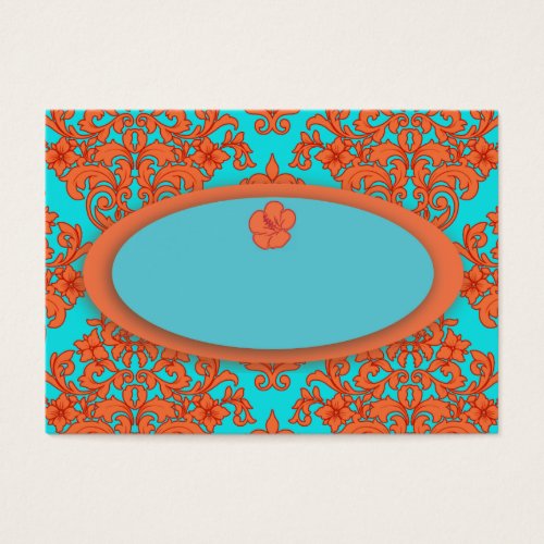 Orange and Turquoise Damask Business Card
