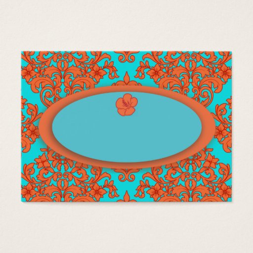 Customizable Orange and Turquoise Damask Business Card