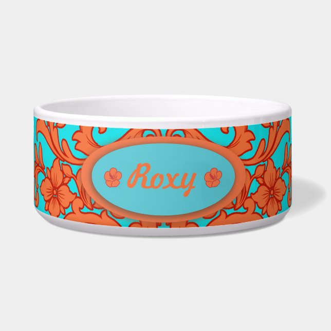 Orange and Turquoise Damask Bowl (Front)