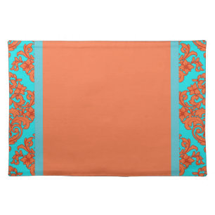 Orange and Turquoise Damask Placemat