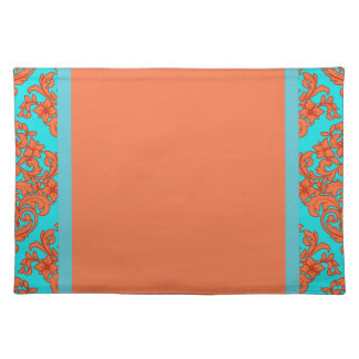 Orange and Turquoise Damask Placemat