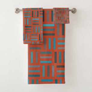 Orange and turquoise Geometric Bath Towel Set