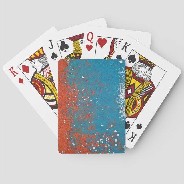 Orange and Turquoise Grunge Texture Poker Cards (Back)