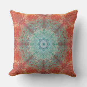 Orange and Turquoise Mandala Intricate Abstract Outdoor Pillow