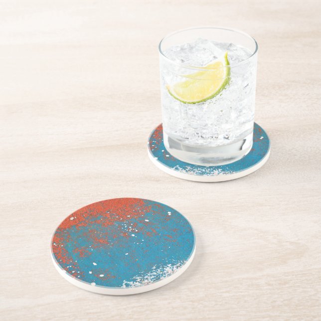 Orange and Turquoise Paint Abstract Coaster (Side)