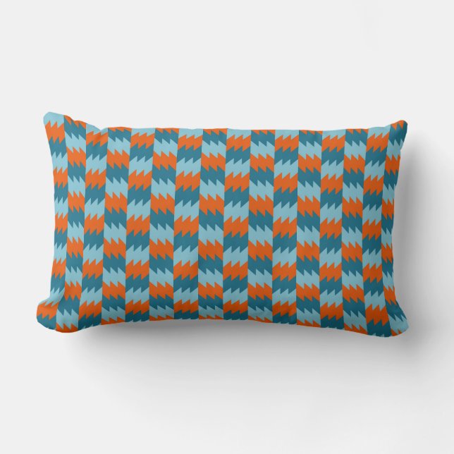 Orange and Turquoise pattern Lumbar Pillow (Front)