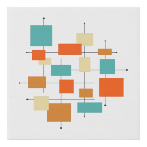 Orange and Turquoise Squares Mid Century Modern Faux Canvas Print