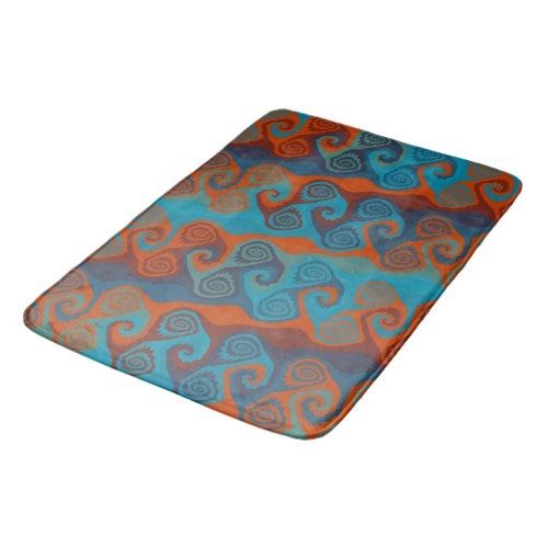 Orange and Turquoise Swirl abstract Bath Mat