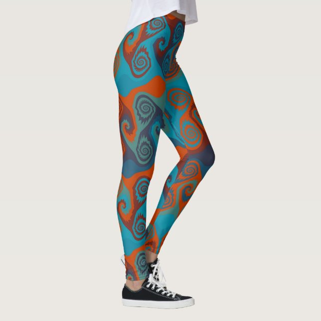 Orange and Turquoise Swirl abstract Leggings (Right)