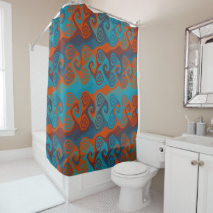 Orange and Turquoise Swirl abstract Shower Curtain