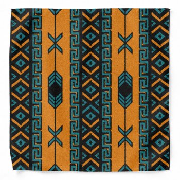 Orange And Turquoise Tribal Aztec Pattern Bandanna by macdesigns2 at Zazzle