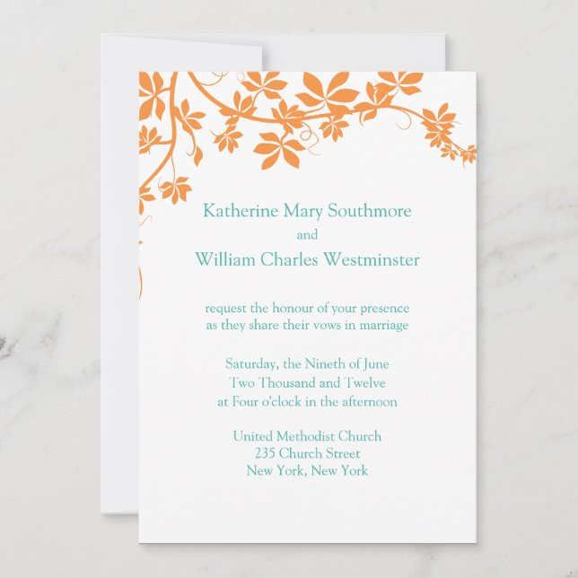 Orange And Turquoise Wedding Invitations (Front)