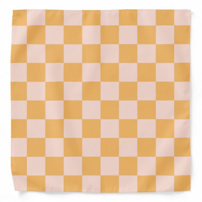 Orange and Unbleached Silk Checkerboard Bandana (Front)