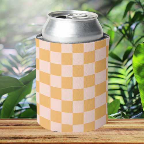 Orange and Unbleached Silk Checkerboard Can Cooler