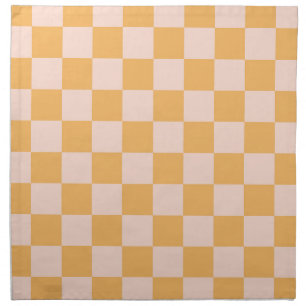 Orange and Unbleached Silk Checkerboard Cloth Napkin