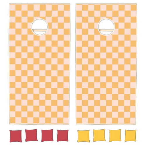 Orange and Unbleached Silk Checkerboard Cornhole Set