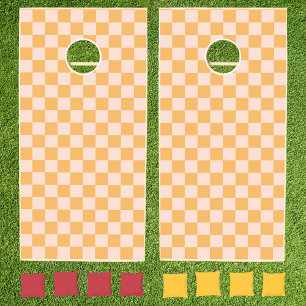 Orange and Unbleached Silk Checkerboard Cornhole Set