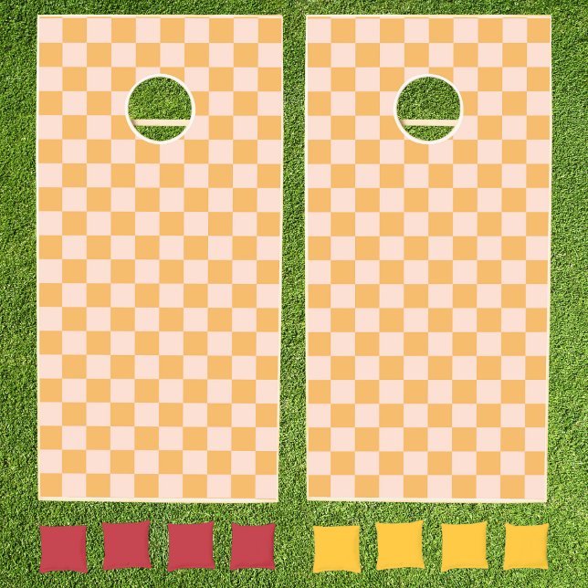 Orange and Unbleached Silk Checkerboard Cornhole Set (Creator Uploaded)