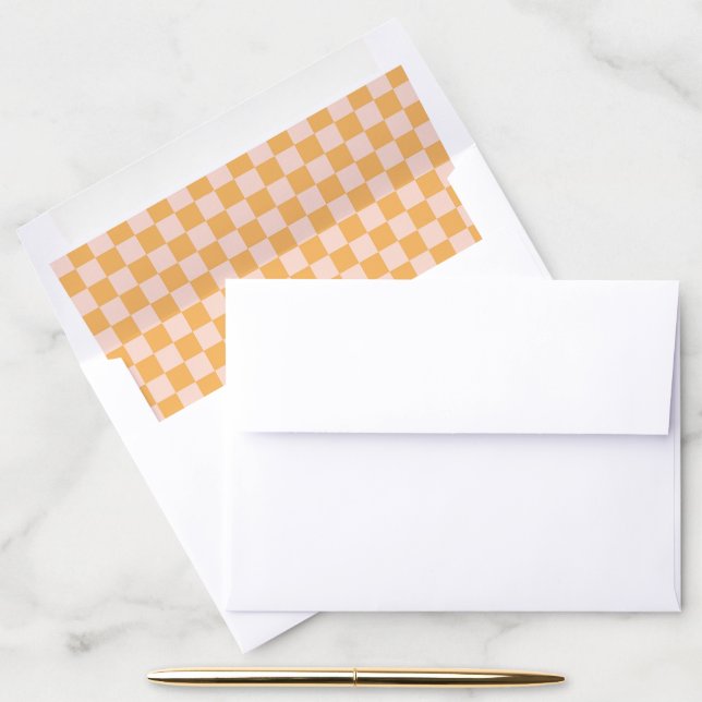 Orange and Unbleached Silk Checkerboard Envelope Liner (Desk)