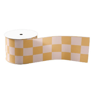 Orange and Unbleached Silk Checkerboard Grosgrain Ribbon