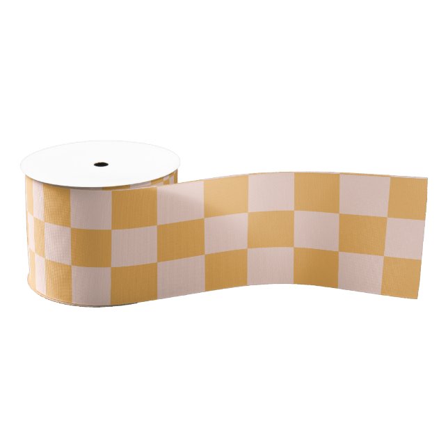 Orange and Unbleached Silk Checkerboard Grosgrain Ribbon (Spool)