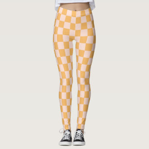 Orange and Unbleached Silk Checkerboard Leggings