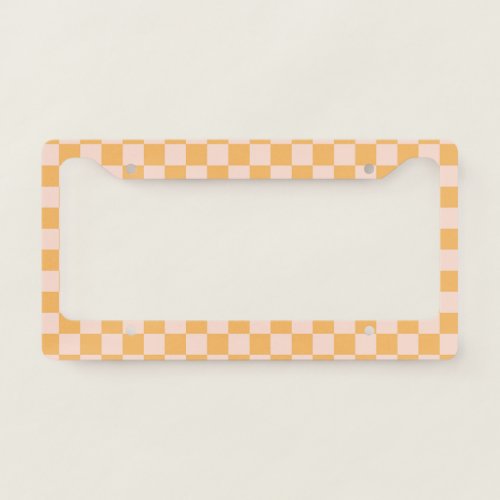 Orange and Unbleached Silk Checkerboard License Plate Frame