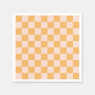 Orange and Unbleached Silk Checkerboard Napkins