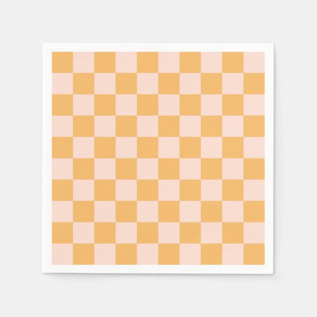 Orange and Unbleached Silk Checkerboard Napkins (Front)