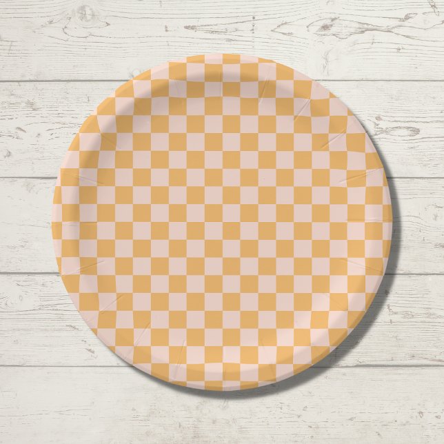 Orange and Unbleached Silk Checkerboard Paper Plates (Creator Uploaded)