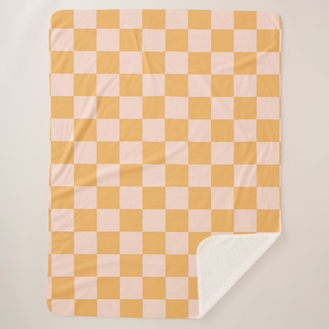 Orange and Unbleached Silk Checkerboard Sherpa Blanket (Front)