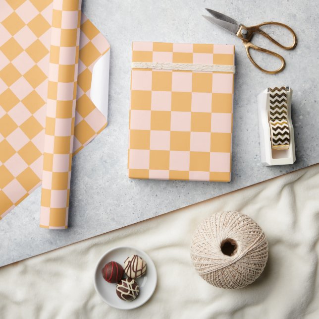 Orange and Unbleached Silk Checkerboard Wrapping Paper (Crafts)