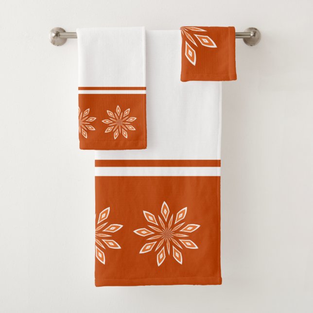 Orange and White Abstract Star Bath Towel Set (Insitu)