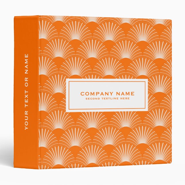 Orange and White Art Deco Pattern 3 Ring Binder (Front/Spine)